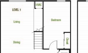 A8 – 1 Bedroom 1 Bath Floor Plan Layout – 942 Square Feet